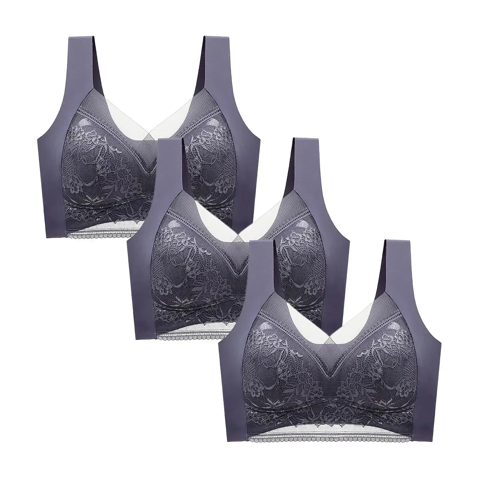 FallSweet 3-Pack Lace Push-Up Wireless Bras – Deep V Ice Silk