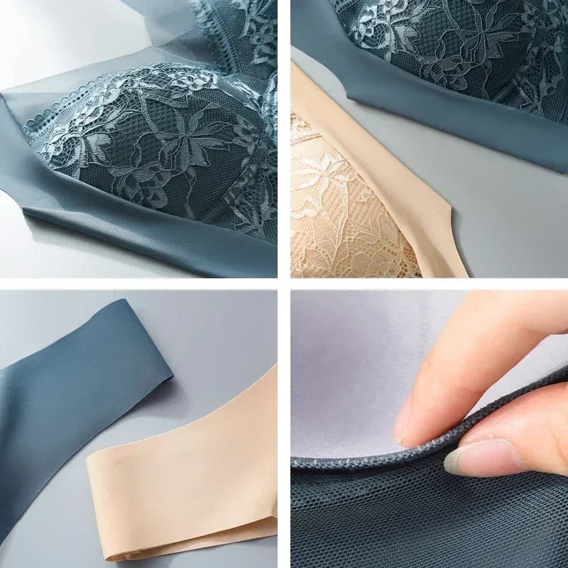 FallSweet 3-Pack Lace Push-Up Wireless Bras – Deep V Ice Silk