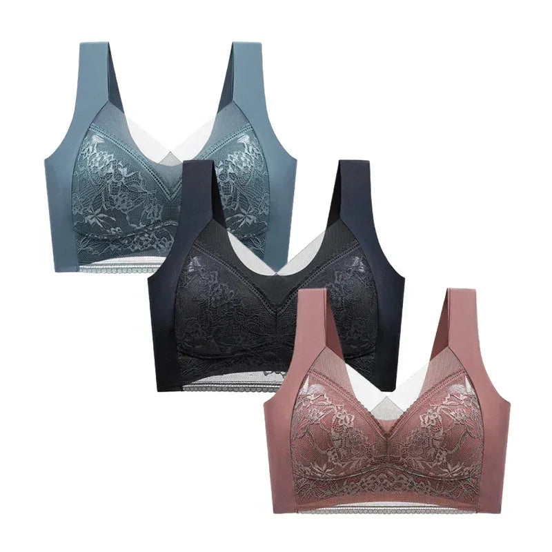 FallSweet 3-Pack Lace Push-Up Wireless Bras – Deep V Ice Silk