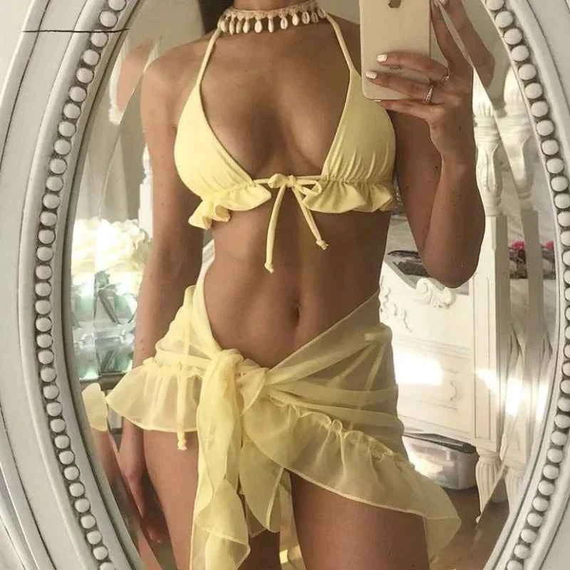 Saffie girl Halter Bandage three piece swimsuit