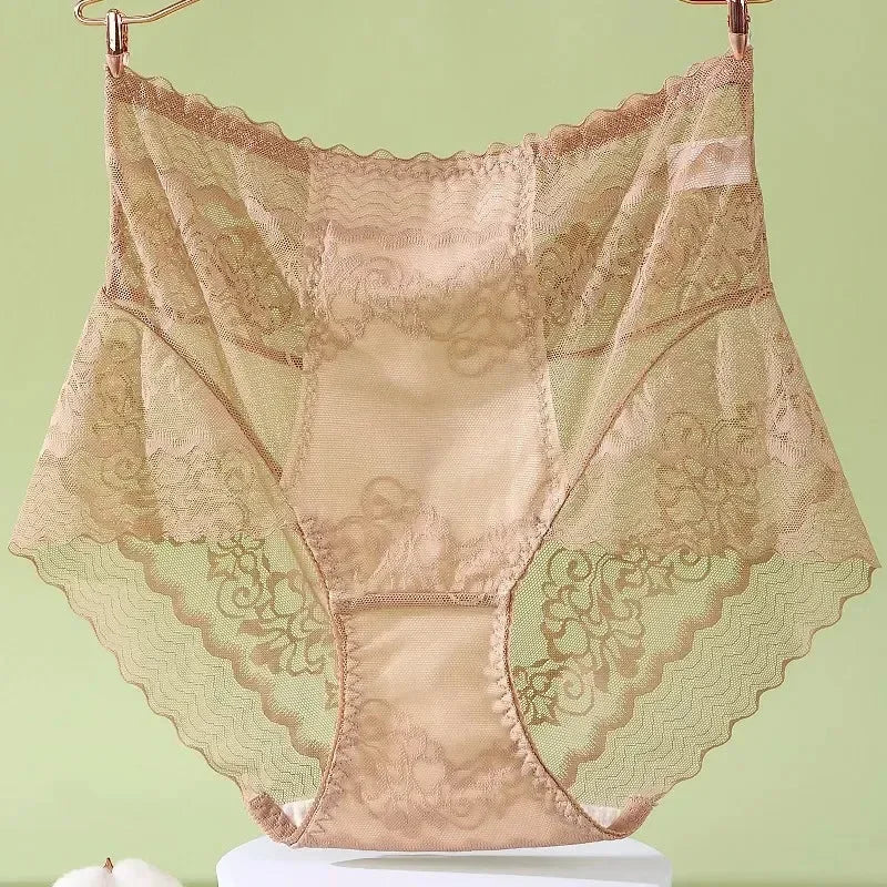 Floral Lace Hollow Briefs – Breathable Plus Size Panties