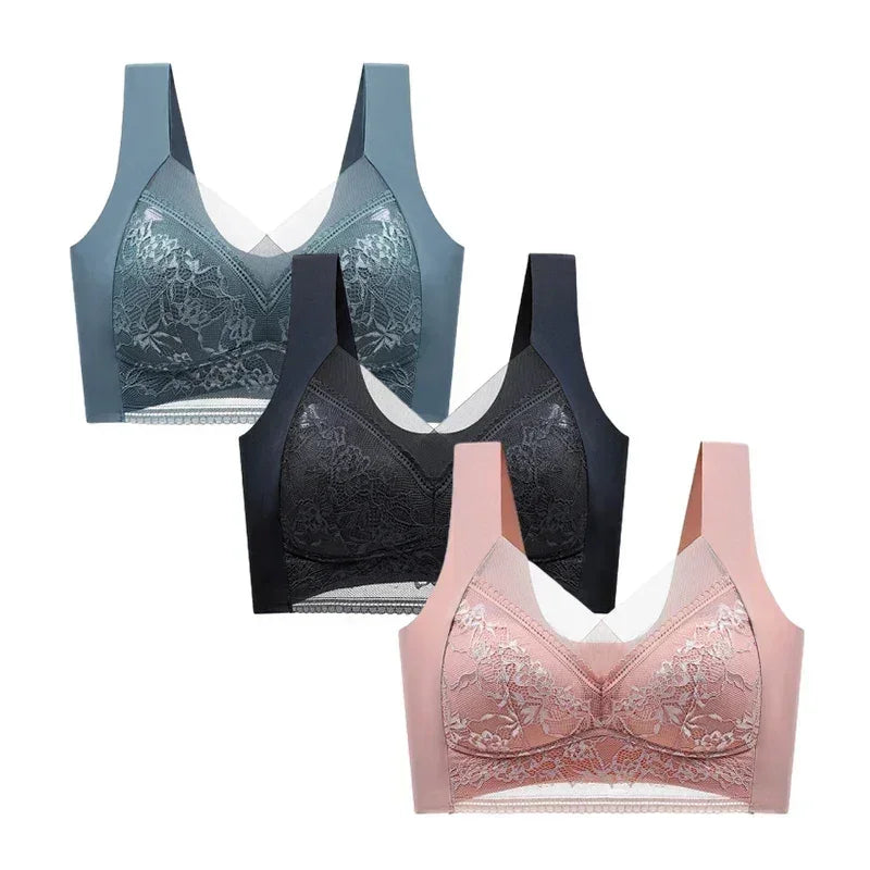 FallSweet 3-Pack Lace Push-Up Wireless Bras – Deep V Ice Silk