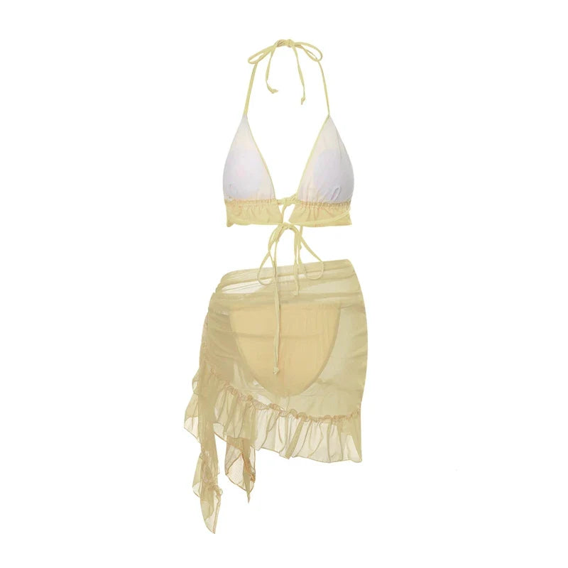 Saffie Girl Halter Bandage Three Piece Bikini Set