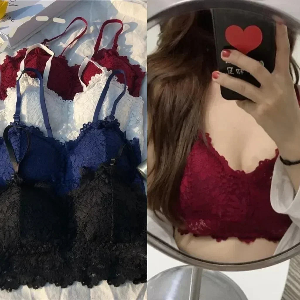 Wireless Lace Flower Push-Up Bralette – Backless Sexy Lingerie Top