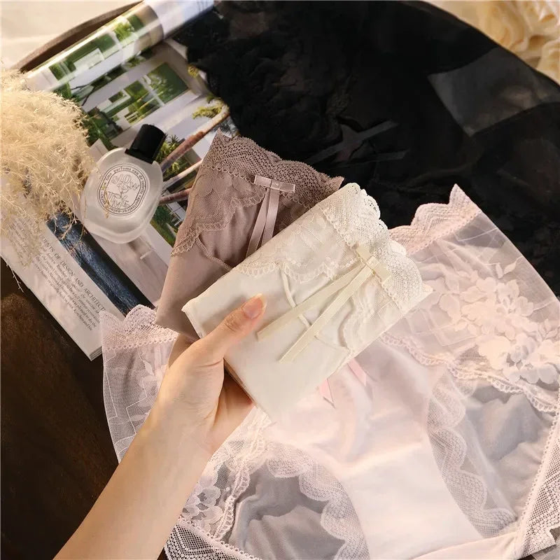 Floral Lace Hollow Briefs – Breathable Plus Size Panties