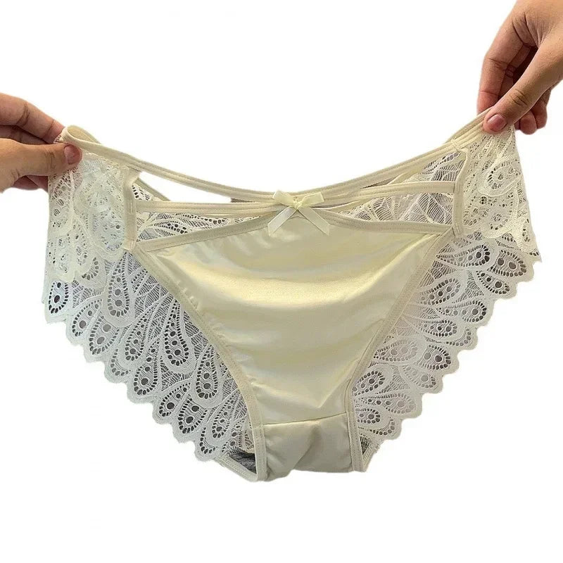 Lace Hollow Satin Briefs – Mid-Rise Plus Size Panties