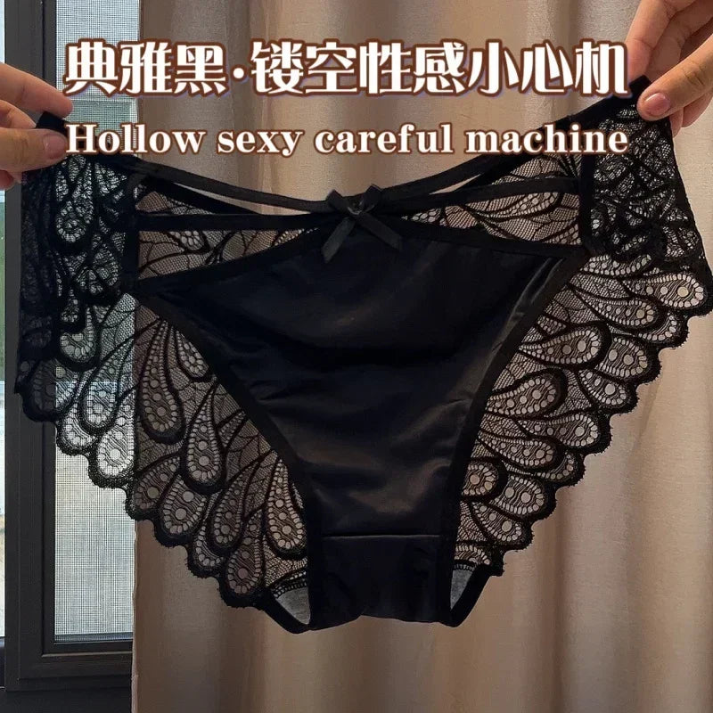 Lace Hollow Satin Briefs – Mid-Rise Plus Size Panties