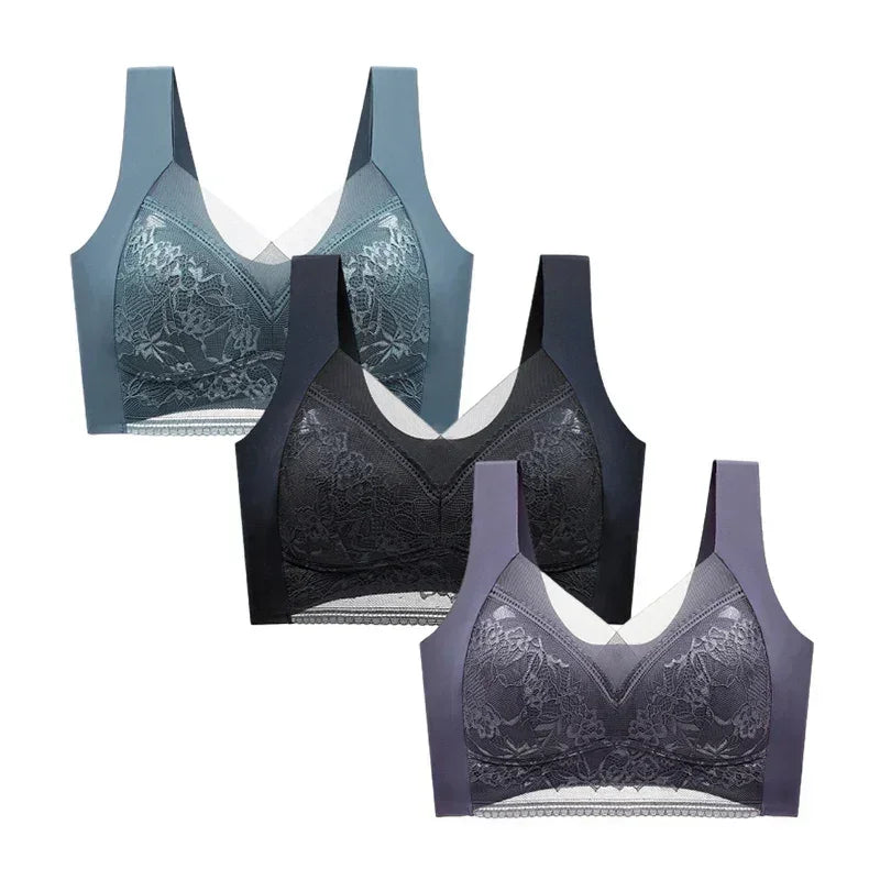 FallSweet 3-Pack Lace Push-Up Wireless Bras – Deep V Ice Silk