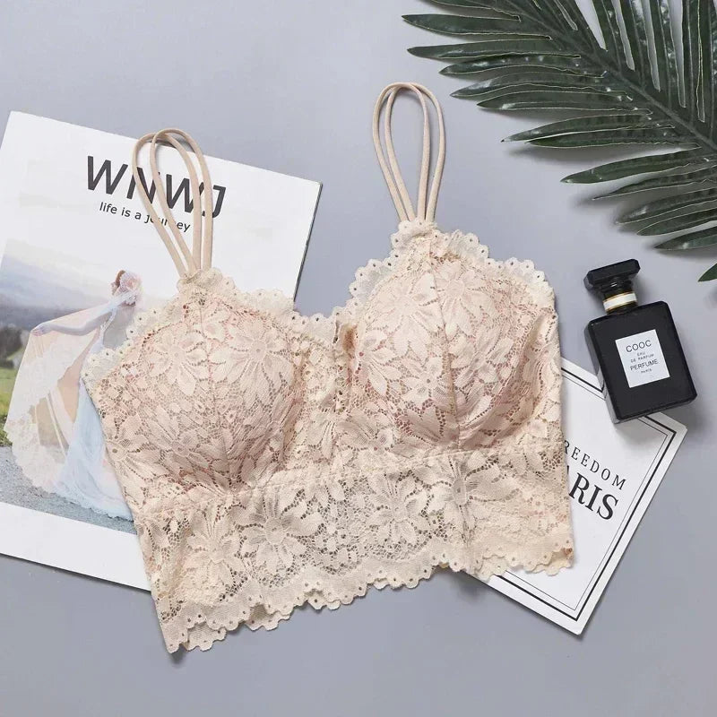 Wireless Lace Flower Push-Up Bralette – Backless Sexy Lingerie Top