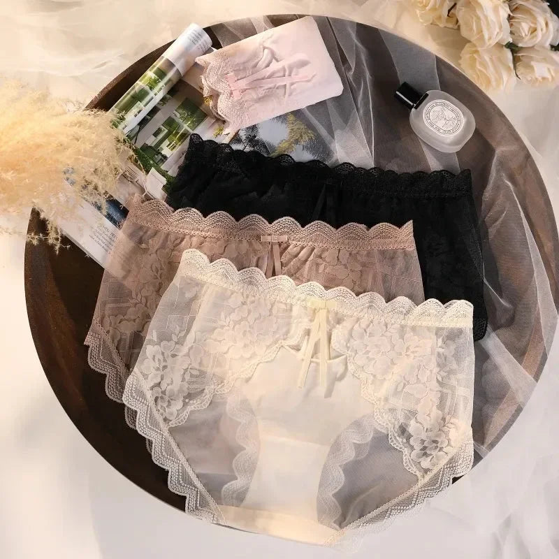 Floral Lace Hollow Briefs – Breathable Plus Size Panties