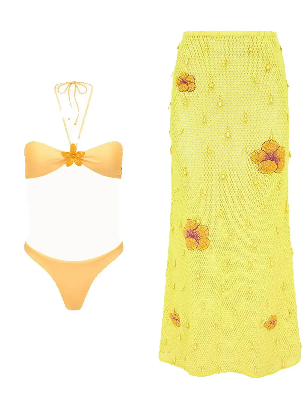 Tropical Sally Three-Piece Swimsuit – Knit Bikini Set