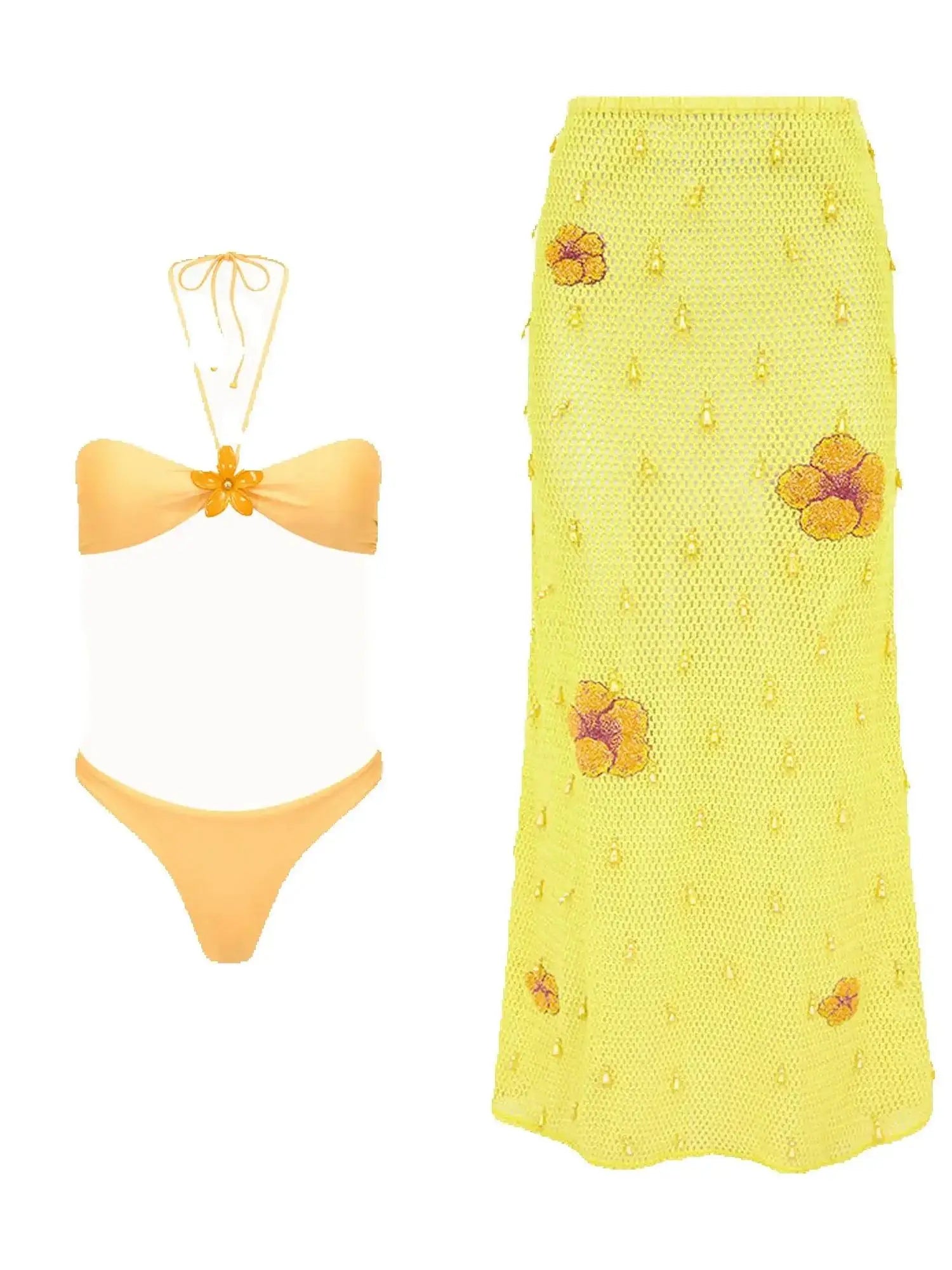 Tropical Sally Three-Piece Swimsuit – Knit Bikini Set