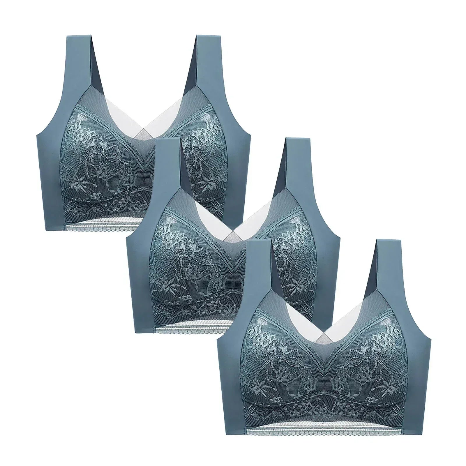 FallSweet 3-Pack Lace Push-Up Wireless Bras – Deep V Ice Silk