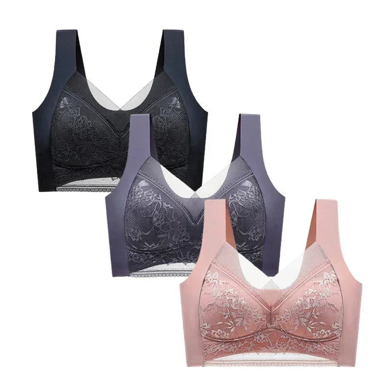 FallSweet 3-Pack Lace Push-Up Wireless Bras – Deep V Ice Silk