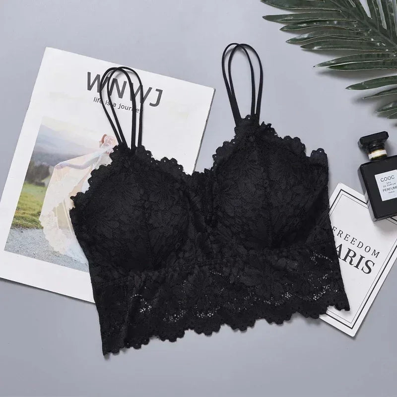 Wireless Lace Flower Push-Up Bralette – Backless Sexy Lingerie Top