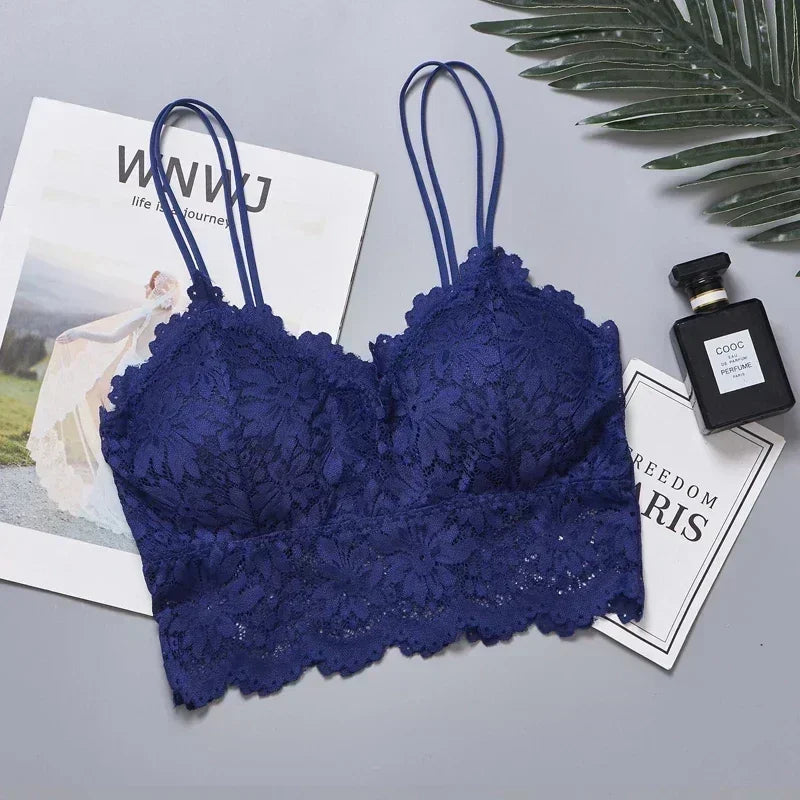 Wireless Lace Flower Push-Up Bralette – Backless Sexy Lingerie Top