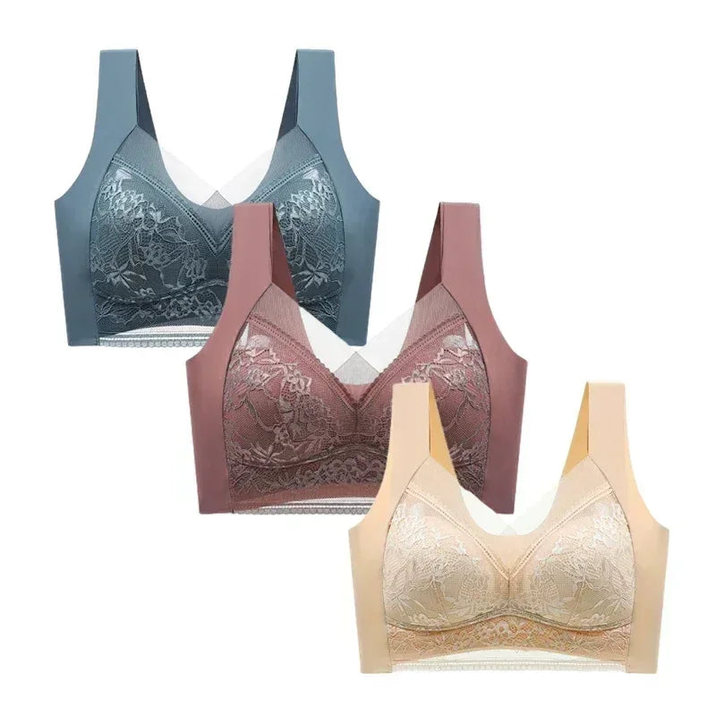 FallSweet 3-Pack Lace Push-Up Wireless Bras – Deep V Ice Silk