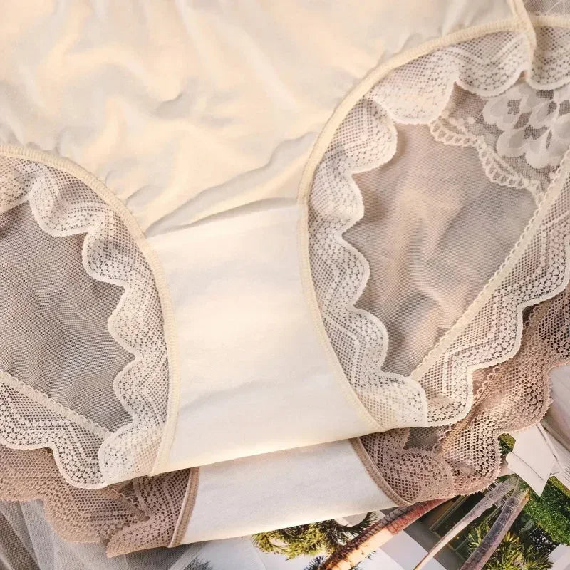 Floral Lace Hollow Briefs – Breathable Plus Size Panties