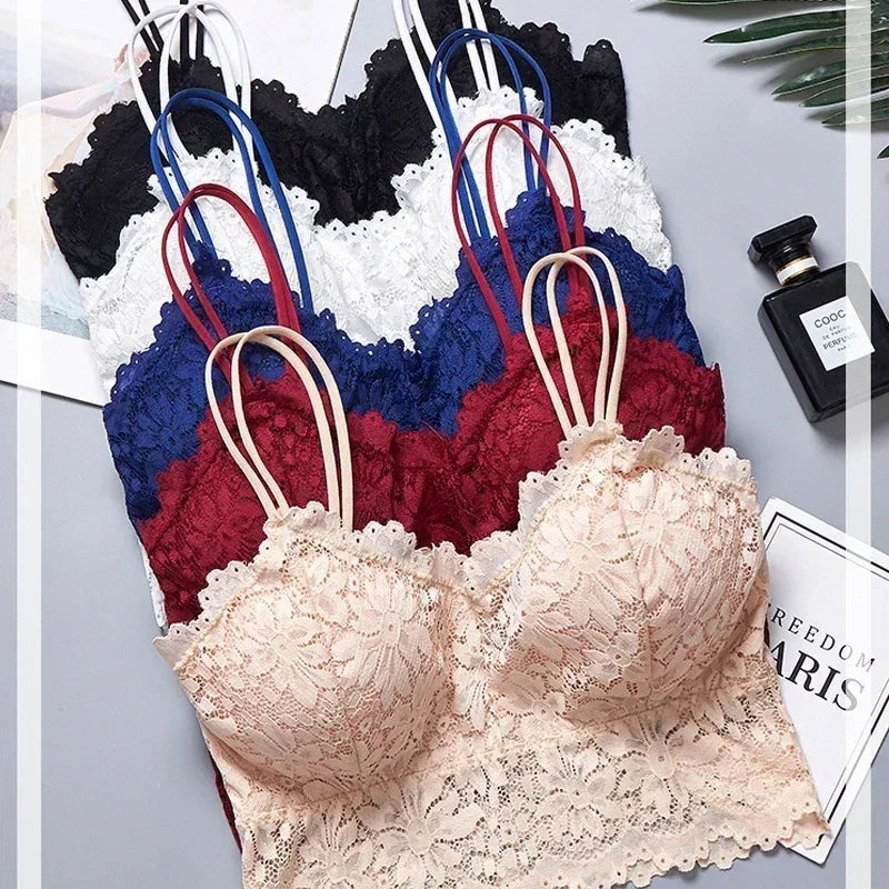 Wireless Lace Flower Push-Up Bralette – Backless Sexy Lingerie Top