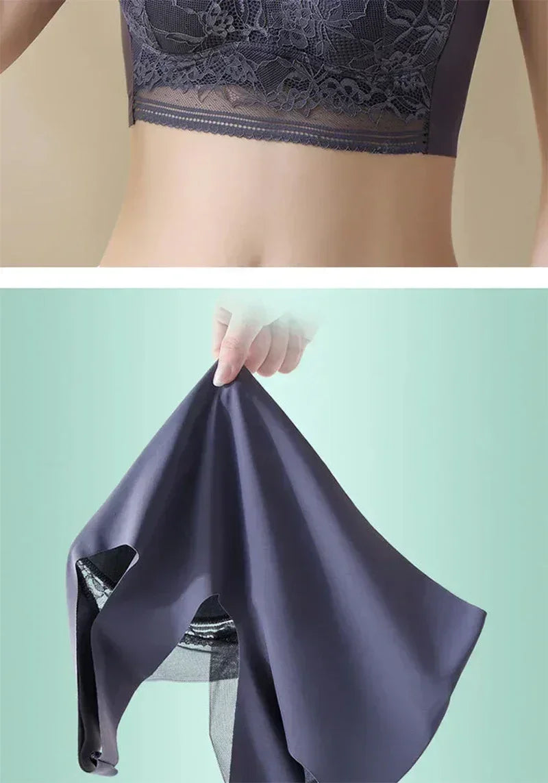 Ice Silk Seamless Push-Up Bralette – Plus Size Lace Wireless Bra