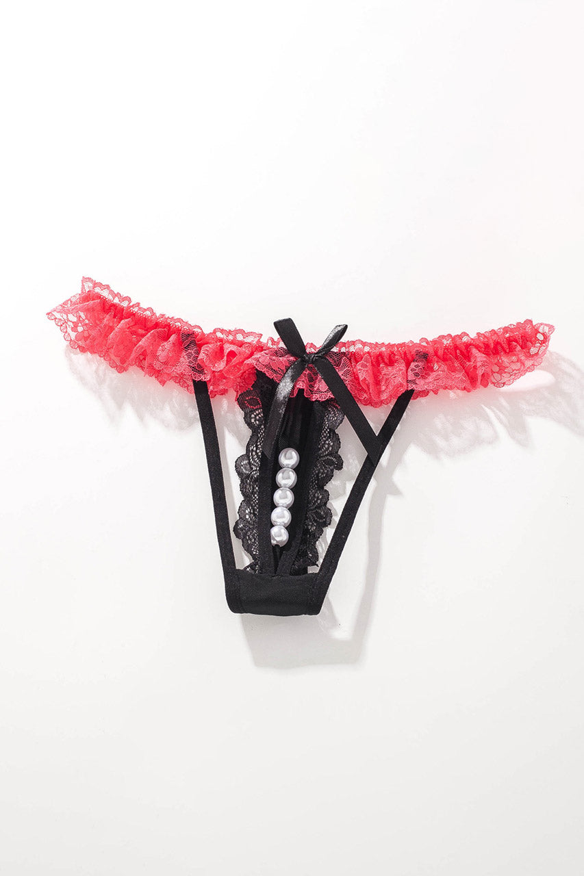 Crotchless ruffle Lace Thong