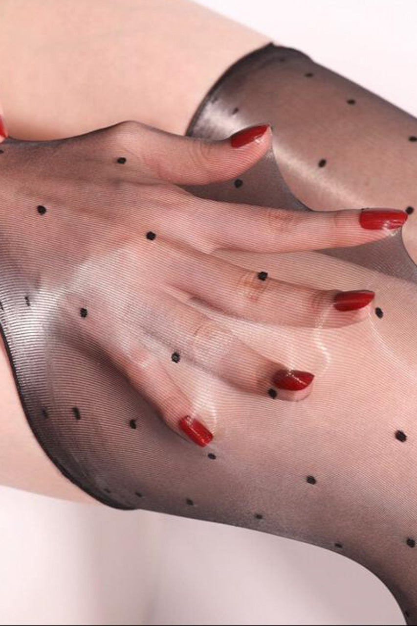 Sheer French Dot Raw Edge Stockings