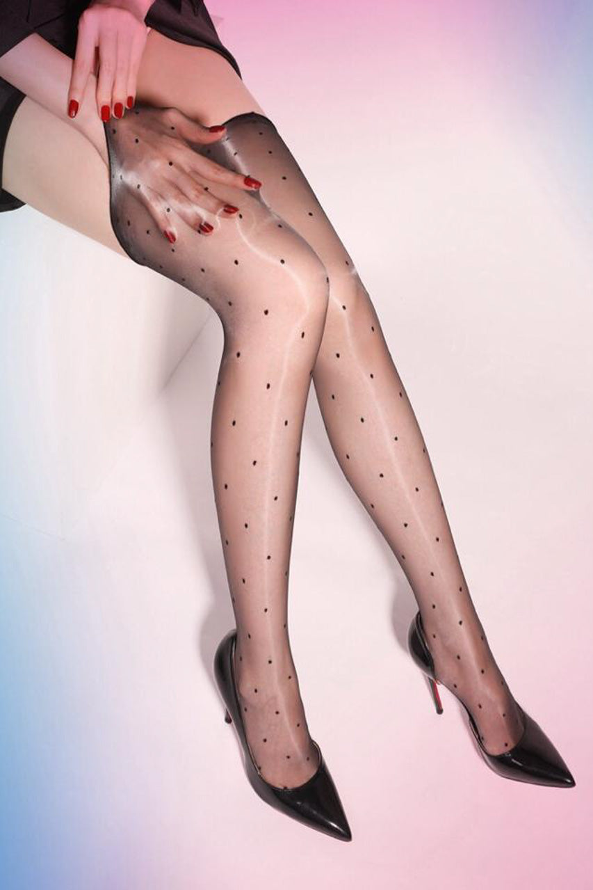 Sheer French Dot Raw Edge Stockings