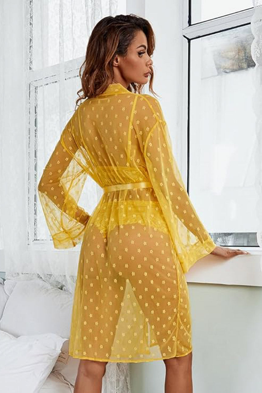 French Dot Mesh Bridal Robe and Bra Set