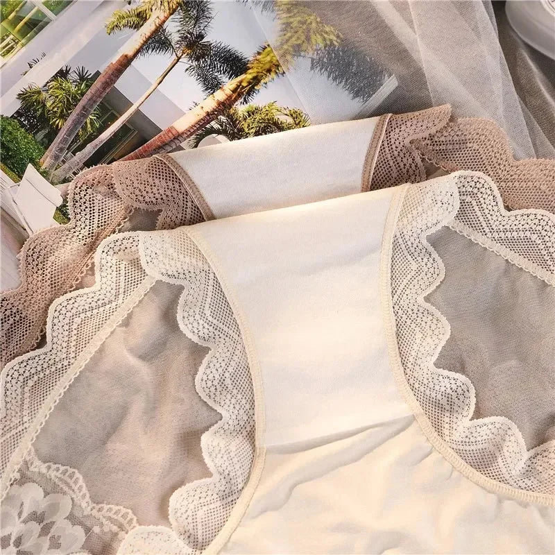 Floral Lace Hollow Briefs – Breathable Plus Size Panties