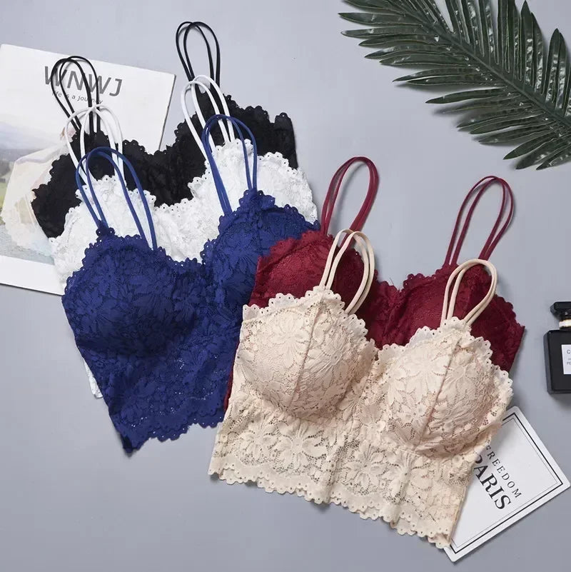 Wireless Lace Flower Push-Up Bralette – Backless Sexy Lingerie Top