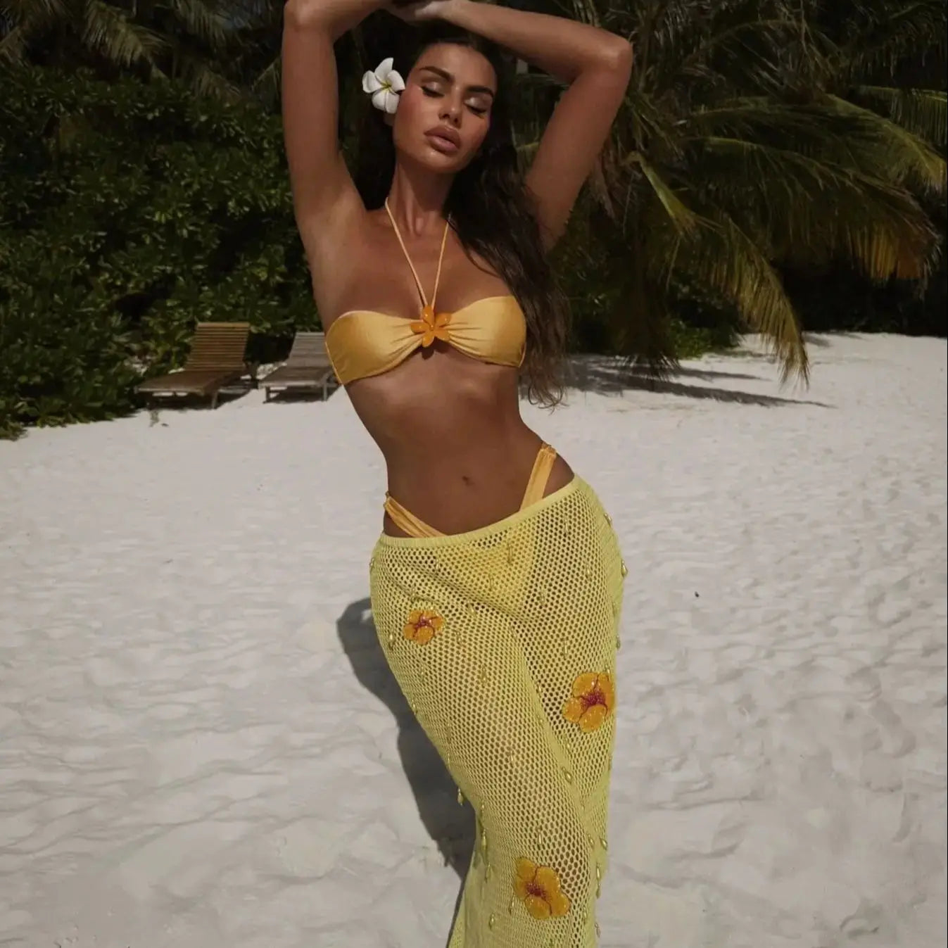 Tropical Sally Three-Piece Swimsuit – Knit Bikini Set