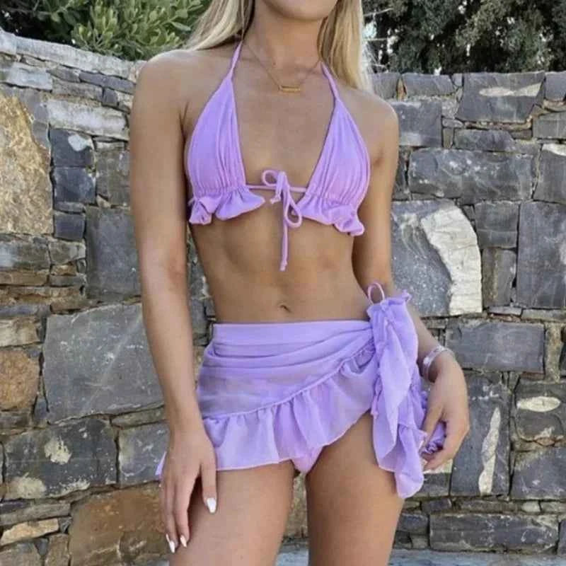Saffie girl Halter Bandage three piece swimsuit