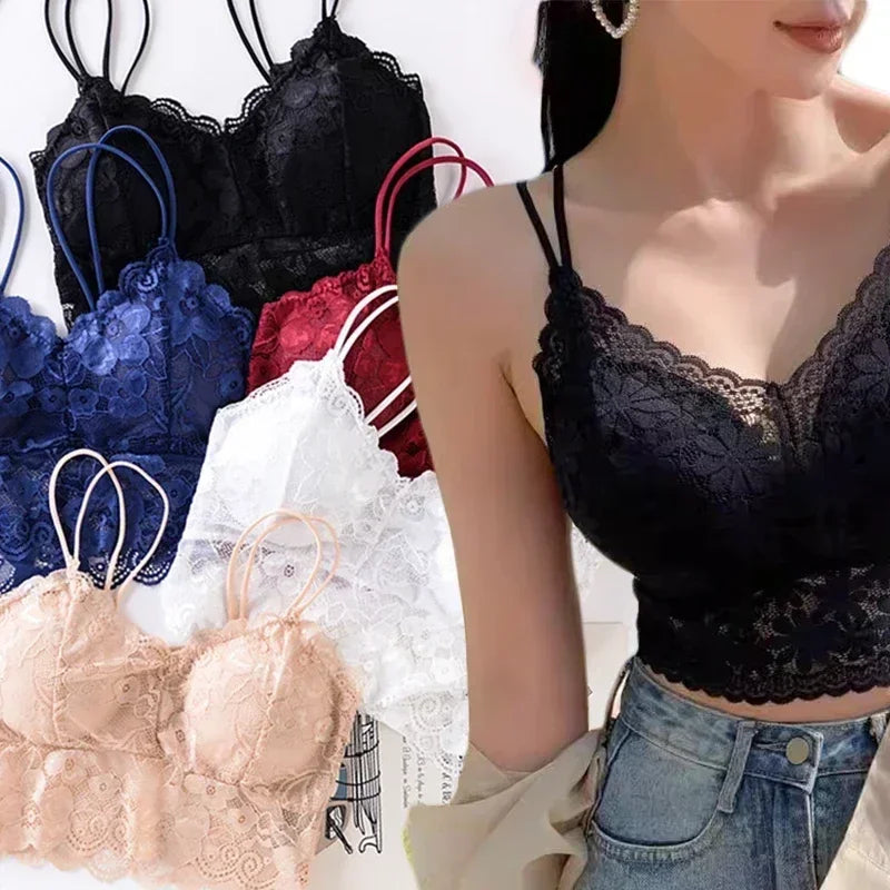 Wireless Lace Flower Push-Up Bralette – Backless Sexy Lingerie Top