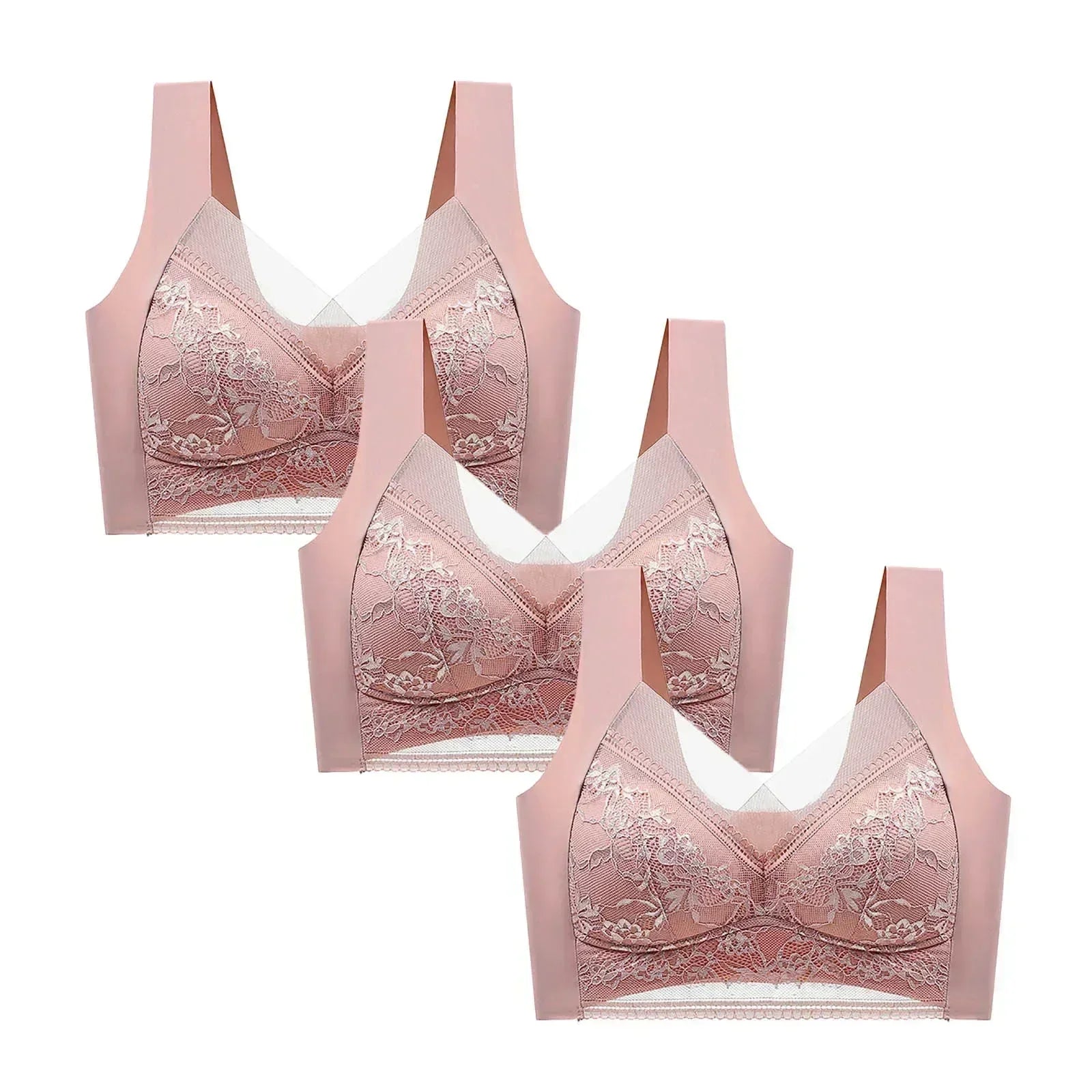 FallSweet 3-Pack Lace Push-Up Wireless Bras – Deep V Ice Silk