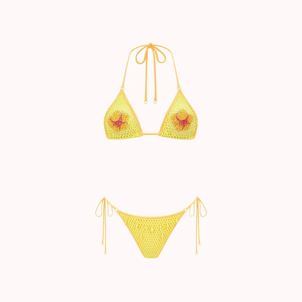 Tropical Sally Three-Piece Swimsuit – Knit Bikini Set