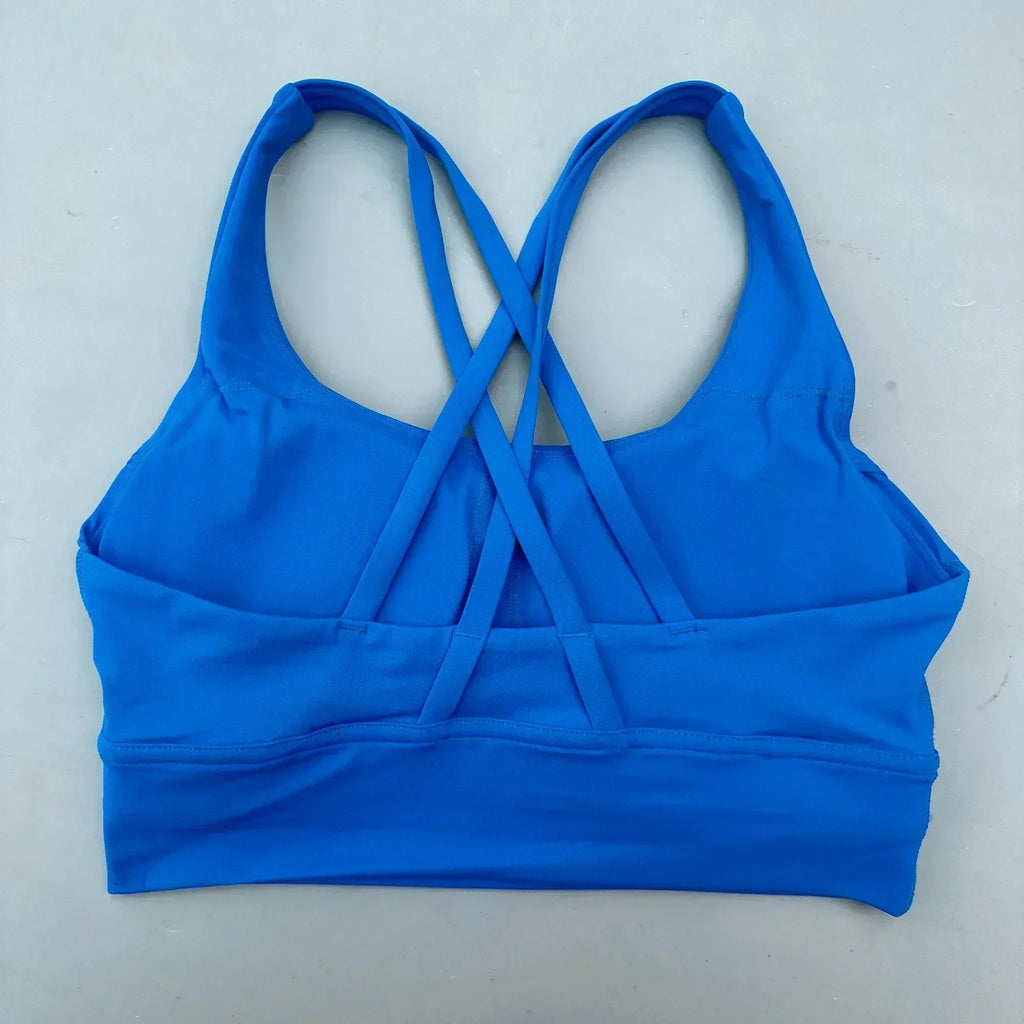 Solid Color Women Cross  Fitness sport Bra soft high strength Tight Top Comprehensive Training Gym Yoga Underwear With Chest Pad