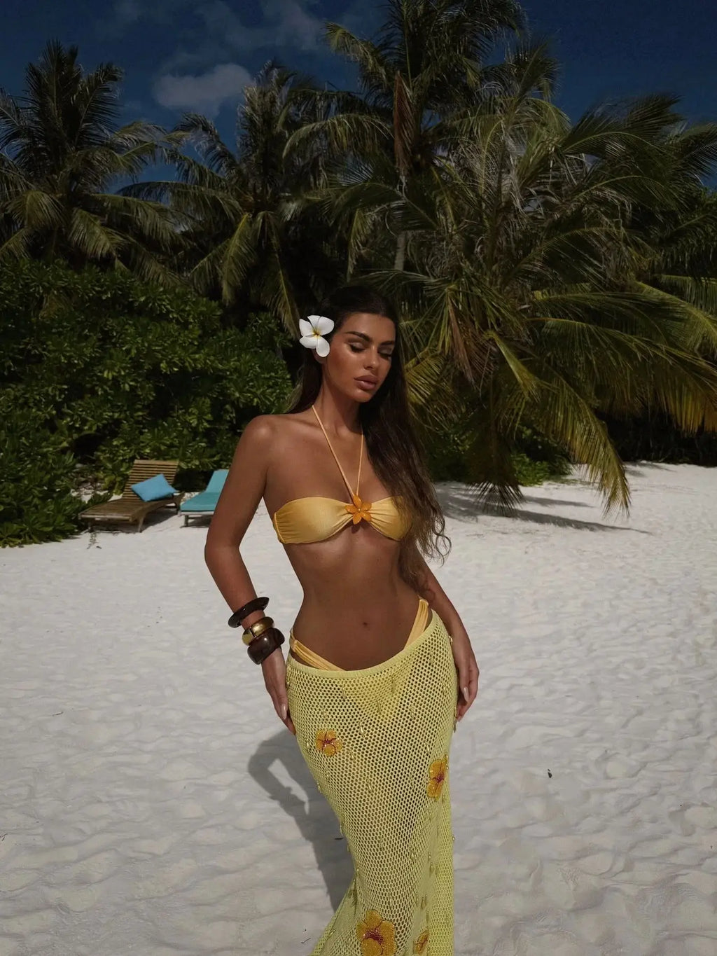 Tropical Sally Three-Piece Swimsuit – Knit Bikini Set