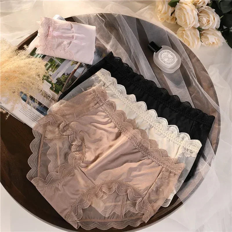 Floral Lace Hollow Briefs – Breathable Plus Size Panties