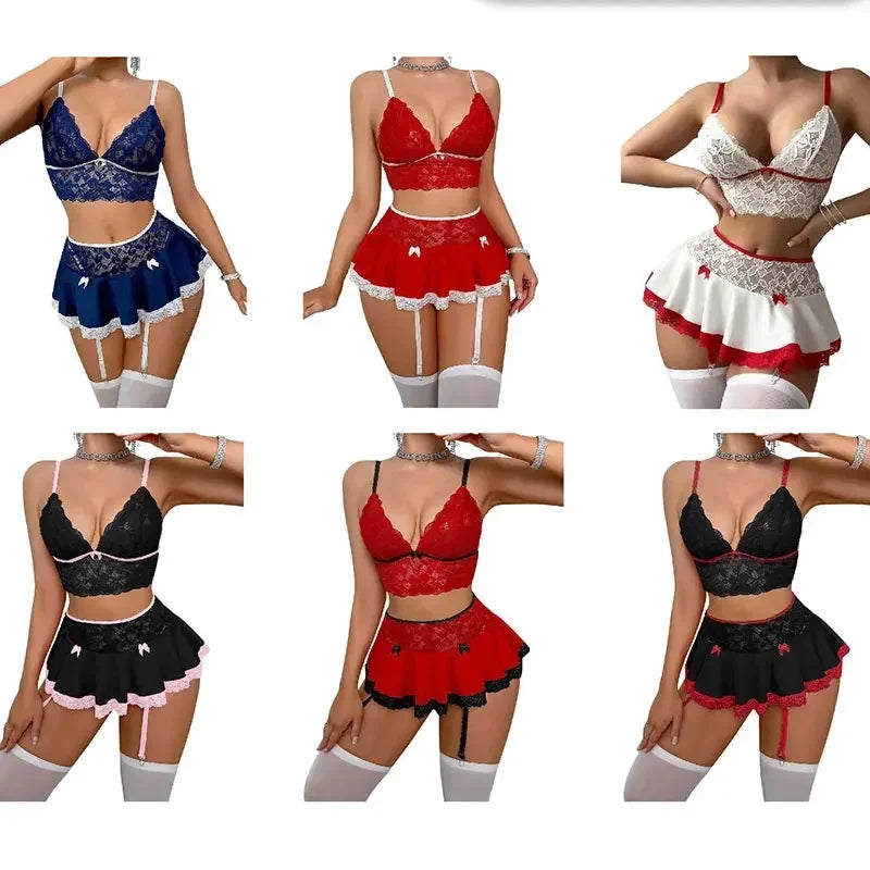 Lingerie Temptation Cosplay Uniform Transparent Bra And Panty Garter Underwear Set Dress Sexy Outfit Costumes Nightgowns Thong
