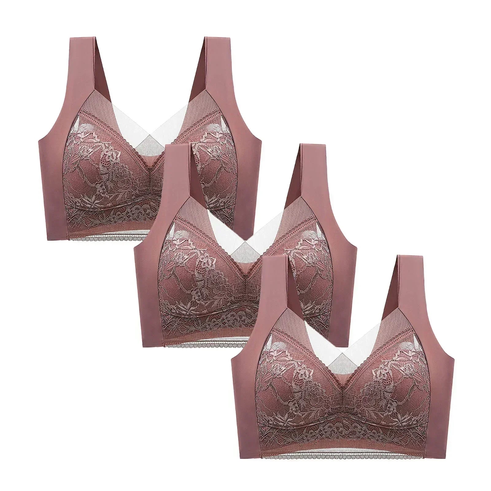 FallSweet 3-Pack Lace Push-Up Wireless Bras – Deep V Ice Silk