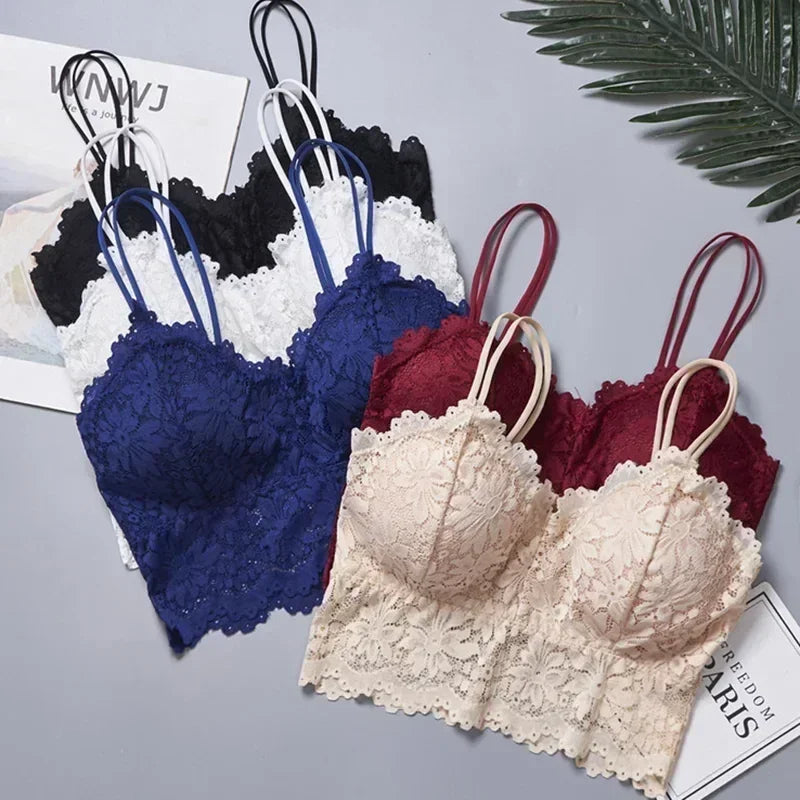 Wireless Lace Flower Push-Up Bralette – Backless Sexy Lingerie Top
