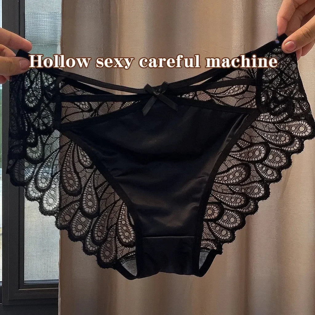 Lace Hollow Satin Briefs – Mid-Rise Plus Size Panties