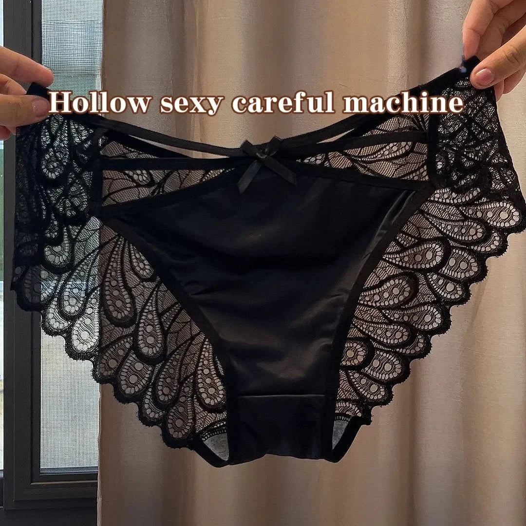 Lace Hollow Satin Briefs – Mid-Rise Plus Size Panties