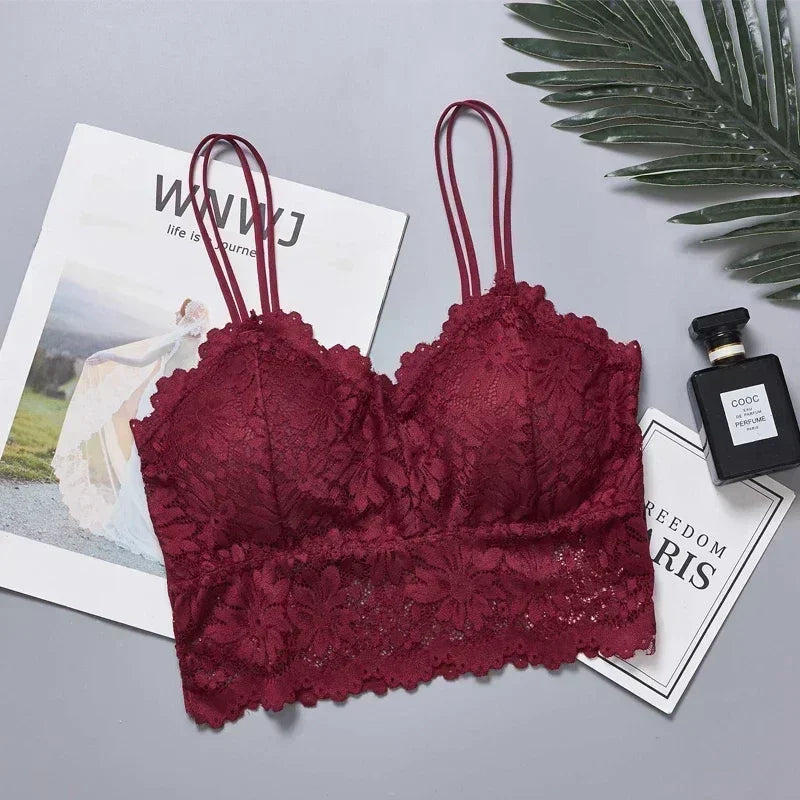 Wireless Lace Flower Push-Up Bralette – Backless Sexy Lingerie Top