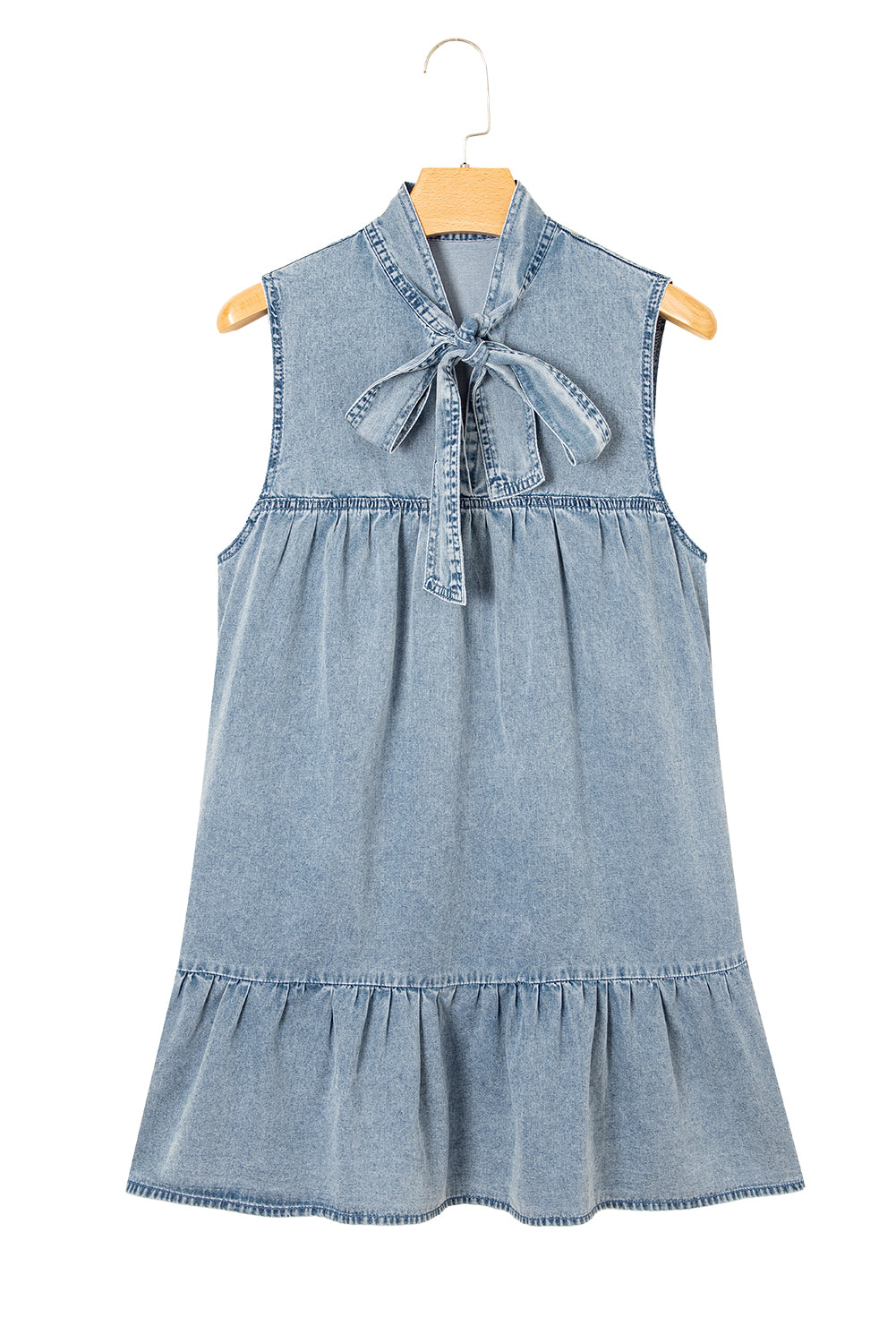 Clare Sleeveless Ruffled Chambray Dress