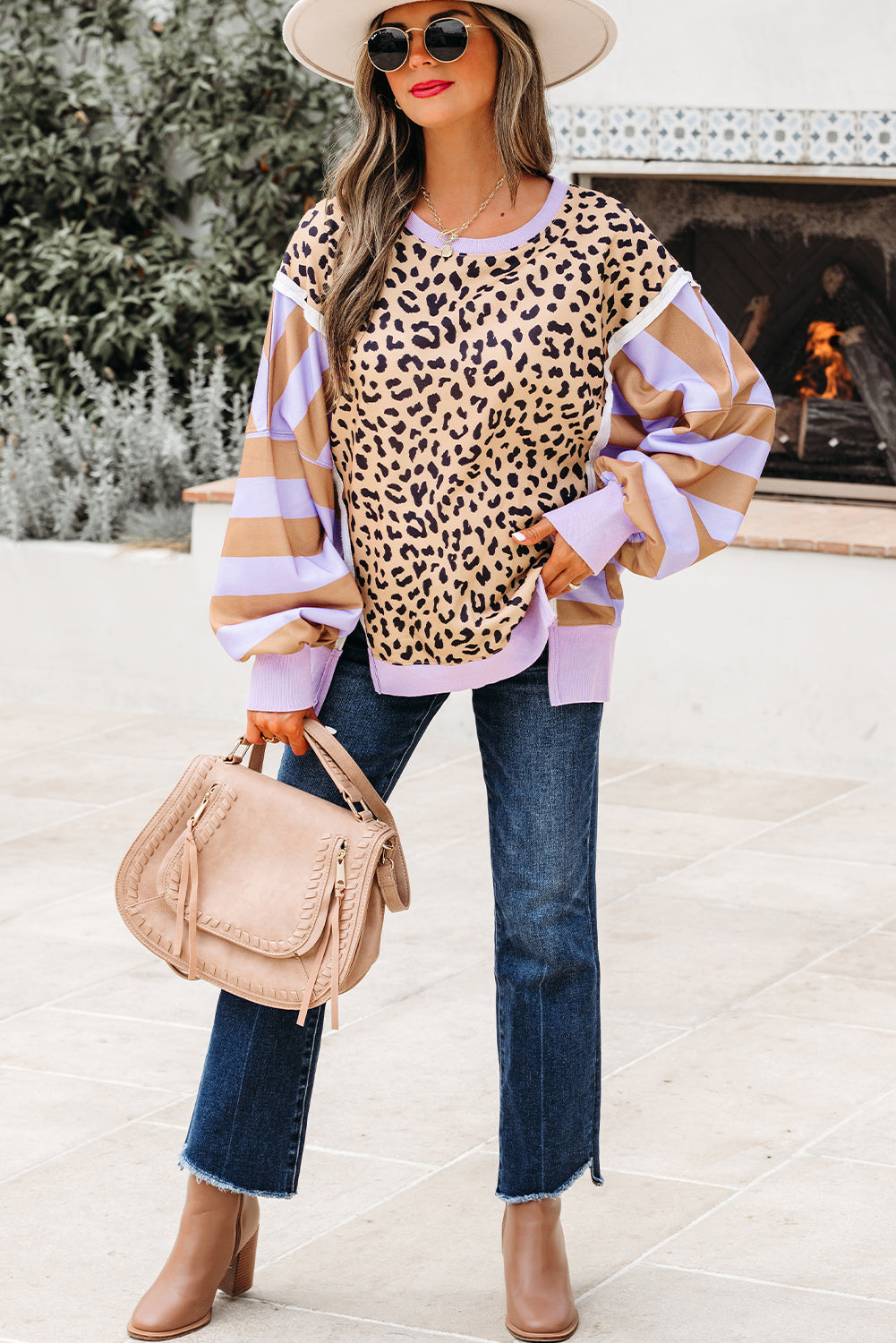 Olivia Stripe Leopard Casual Sweatshirt