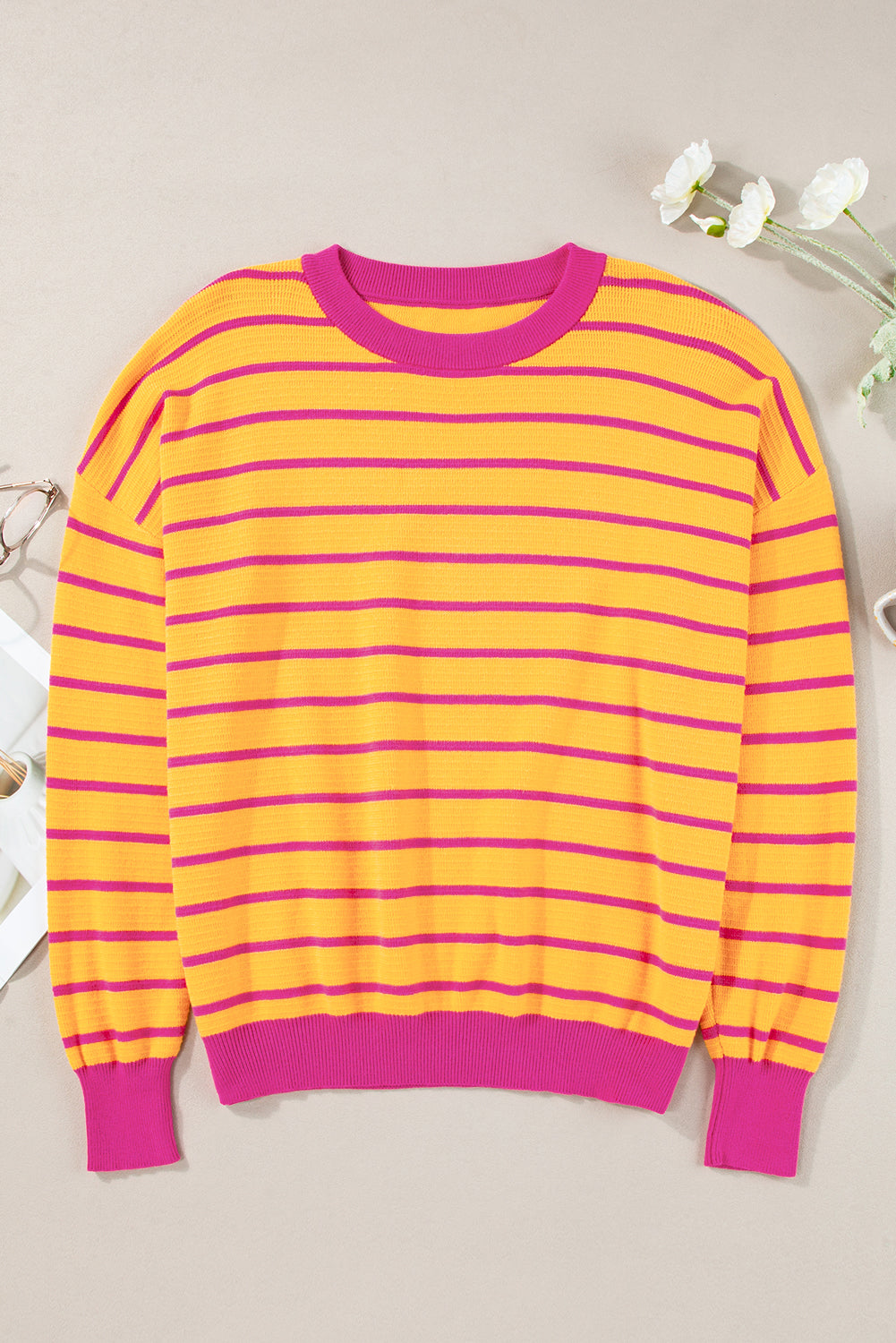 Briar Stripe Trimmed Round Neck Loose Sweater