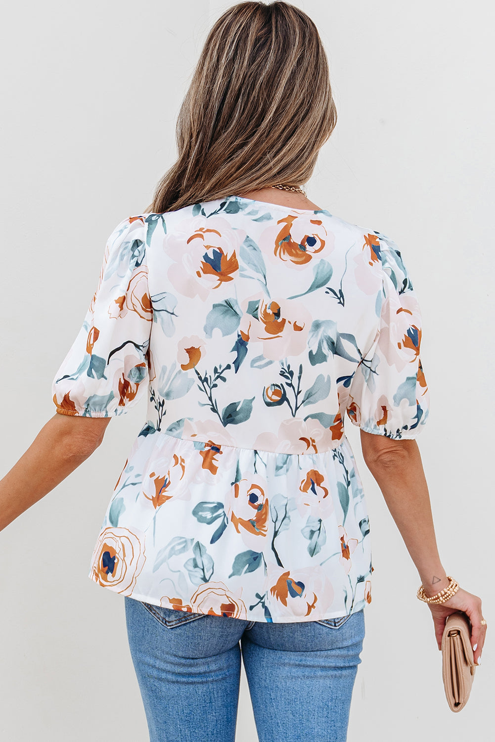 Salome Floral Puff Sleeve V Neck Babydoll Blouse