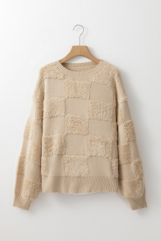 Emily Checkered Sherpa Loose Sweater