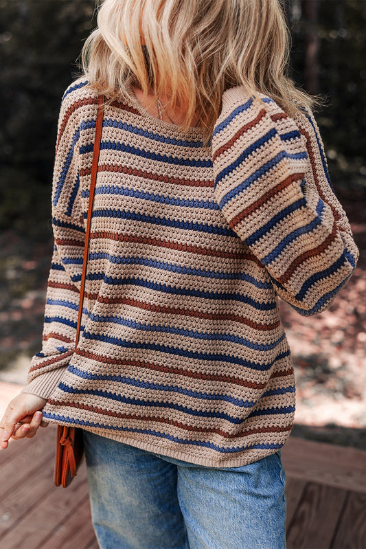 Emery Striped Knitted Drop Shoulder Round Neck Sweater